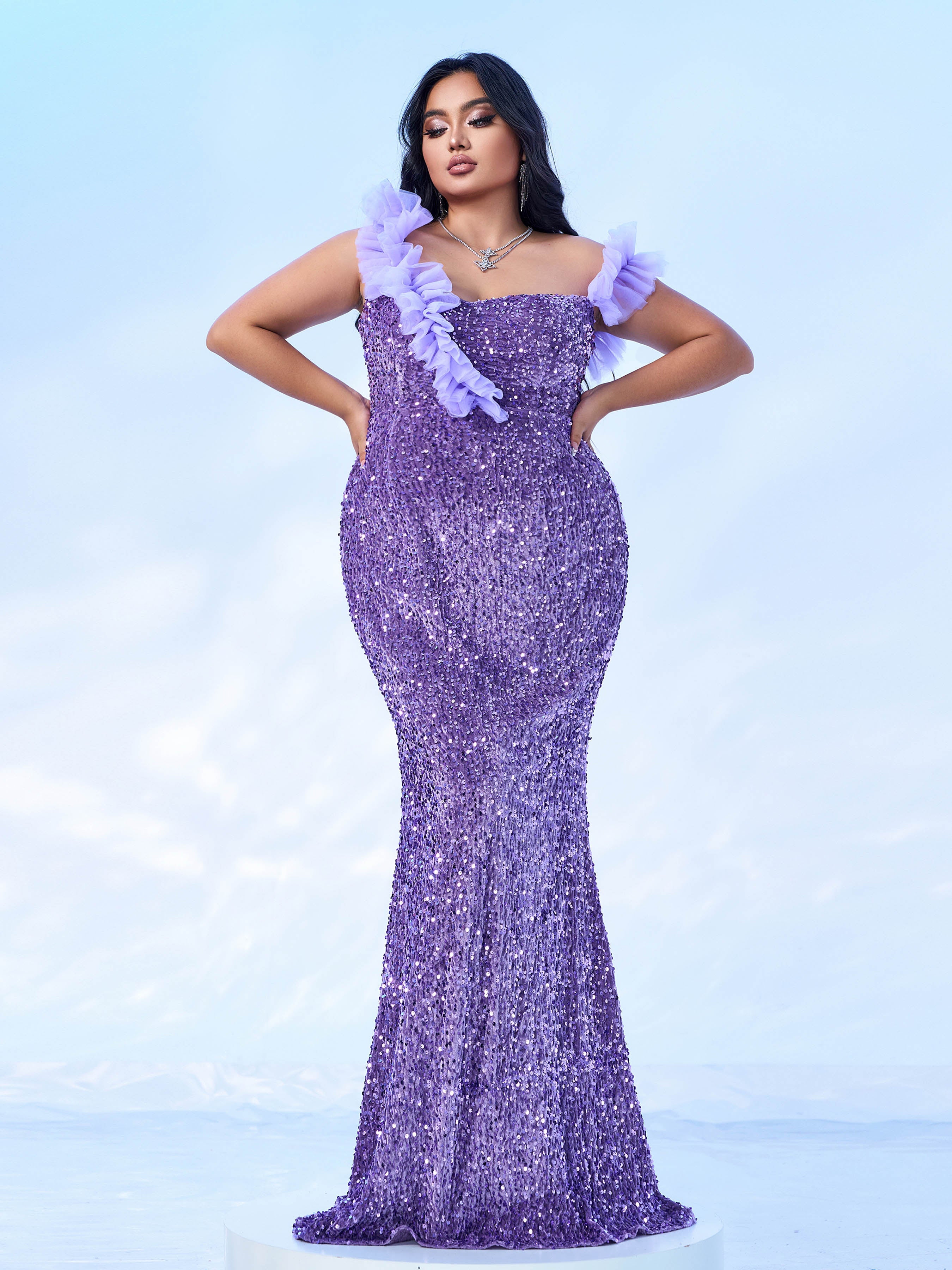 Plus Sleeveless Purple Mermaid Formal Dress