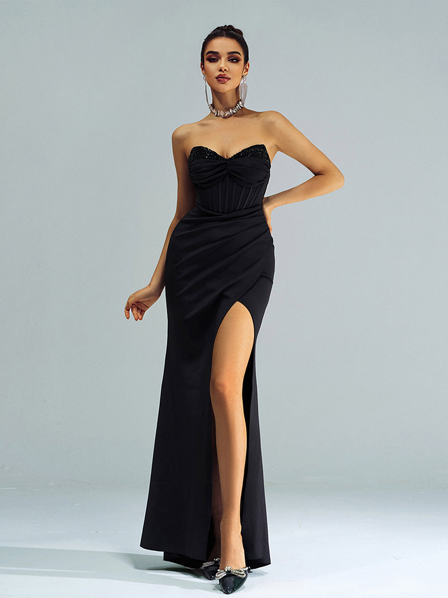 Strapless Corset Panel Split Cocktail Dress