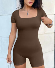 Short Sleeve Square Neck Jumpsuits