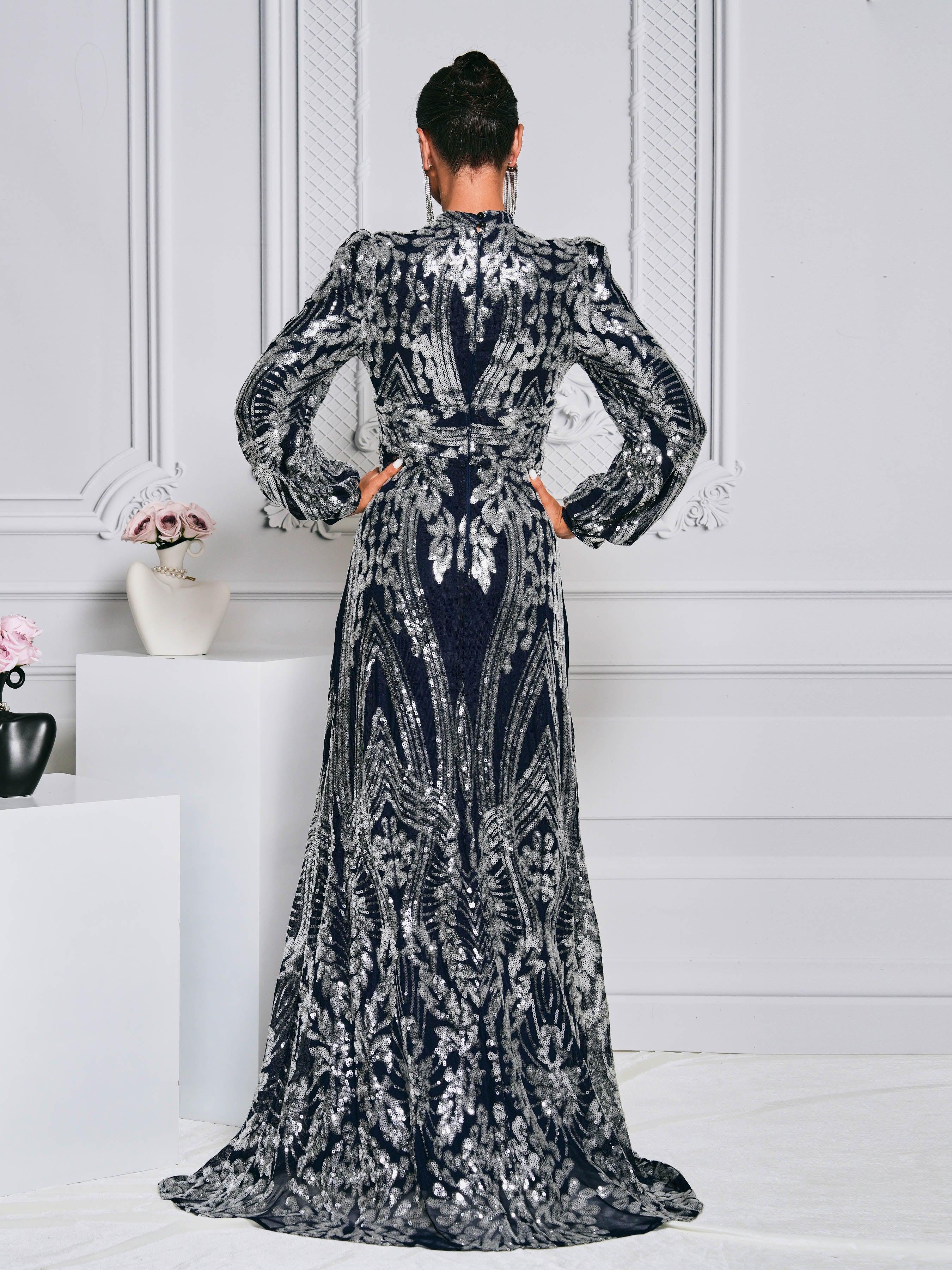 Long Sleeve Sequin Traditional Dress