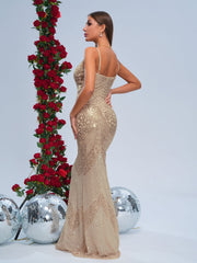 Spaghetti Straps Sequin Mermaid Dress