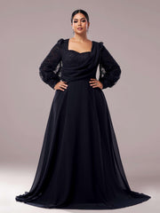 Plus Black Square Neck Lace A-line Prom Dress