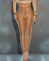 Zip-Front High-Rise Hip-Lifting Skinny Leather Leggings