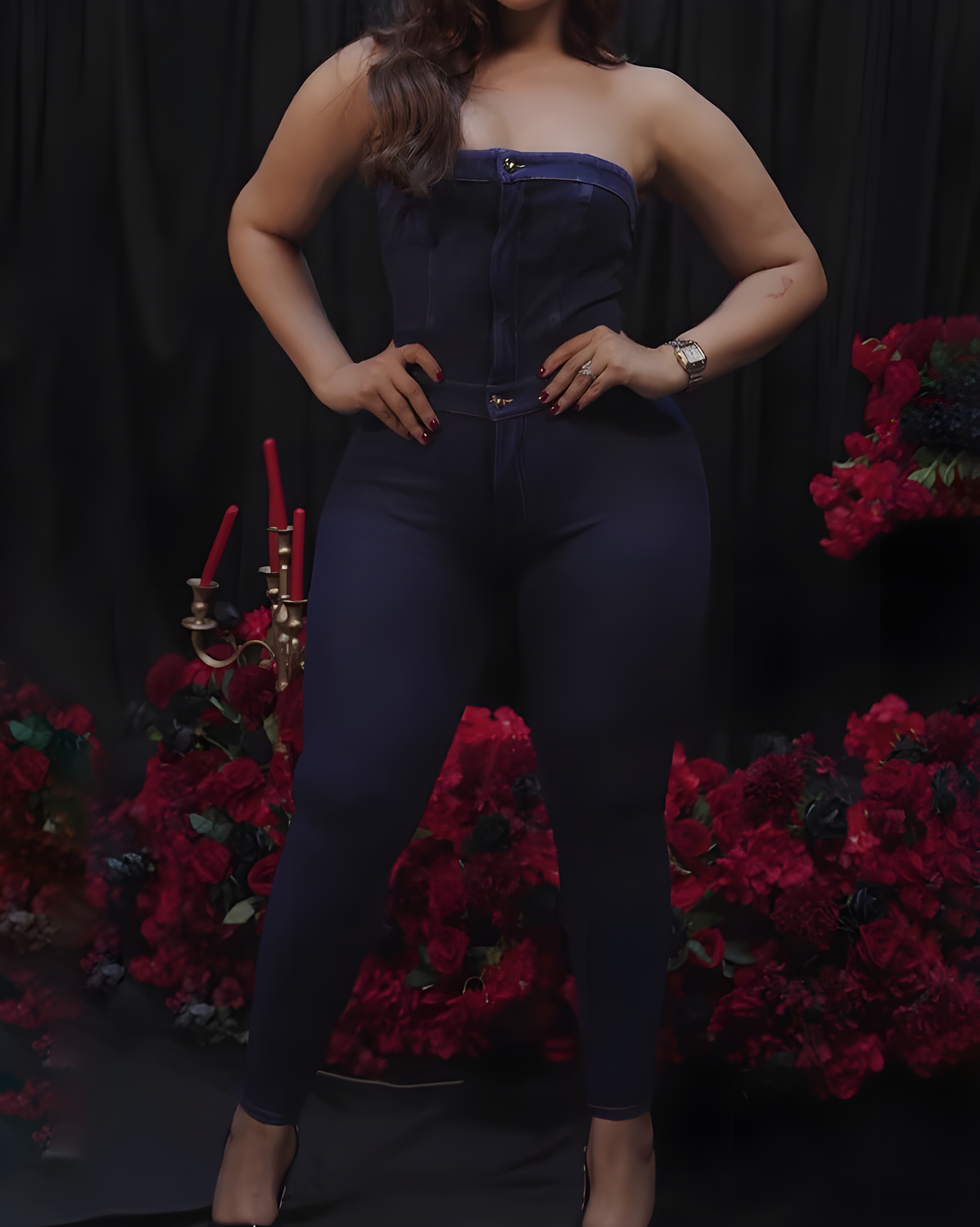 Slim Fit Bandeau Sleeveless Denim Bodycon Jumpsuit