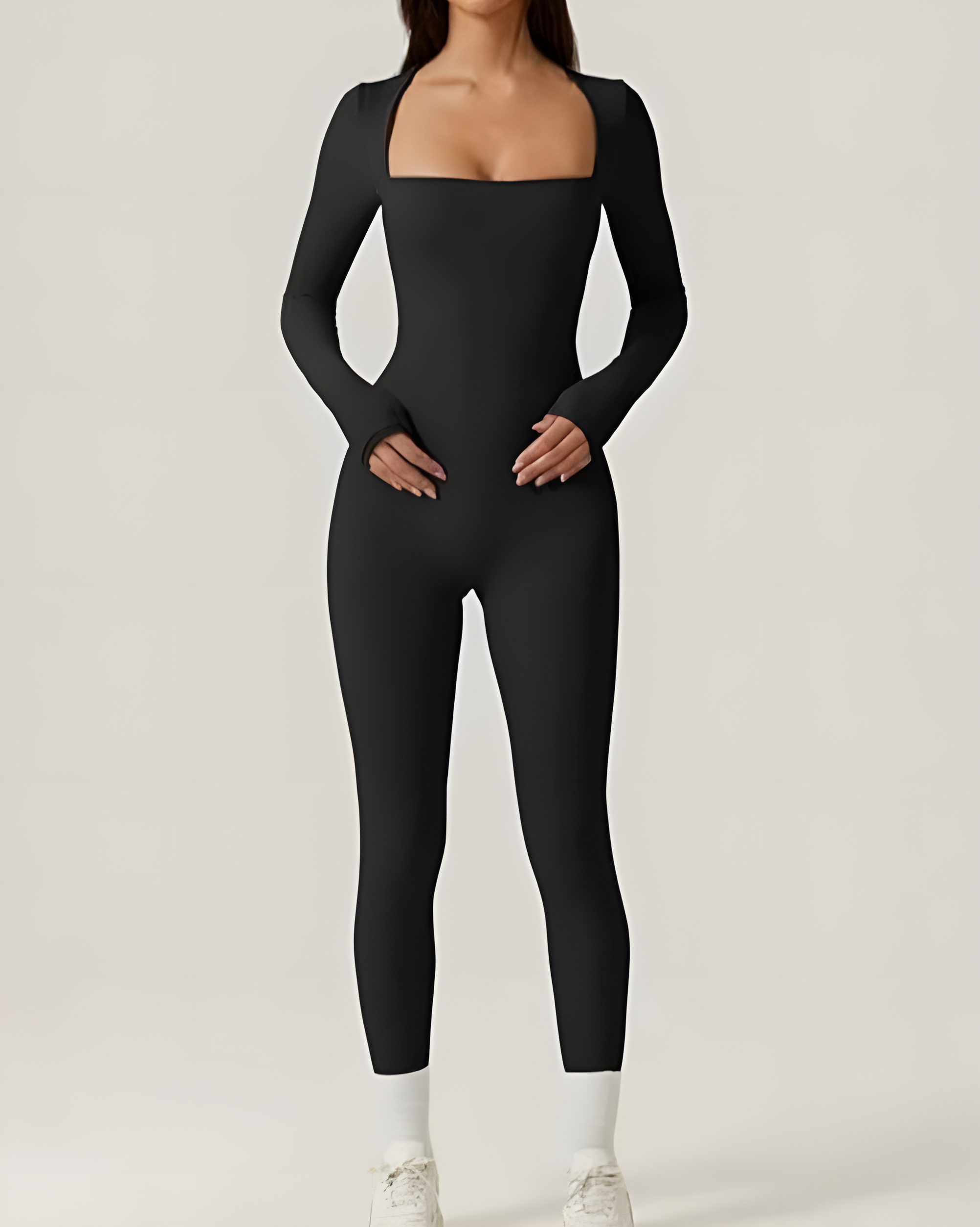 Seamless Square Neck Long Sleeve Bodycon Jumpsuit