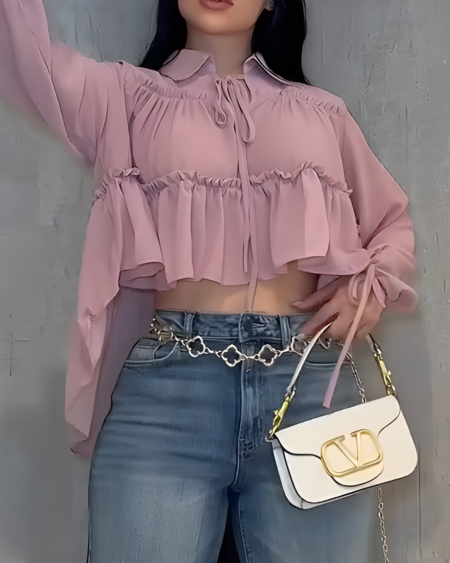 Chiffon Ruffle Long Sleeve Shirt