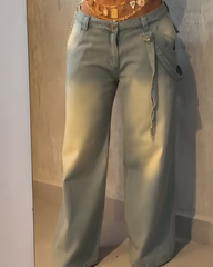 Slim Cargo Style Wide-Leg Denim Jeans