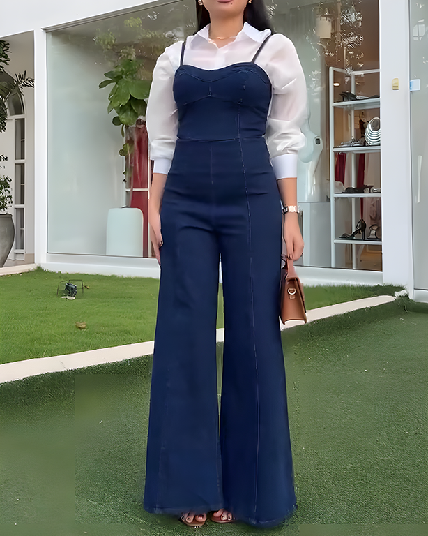 Bodycon Wed-Leg Denim Jumpsuit