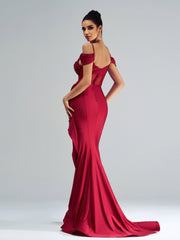 Red Embroidered Ruffled Mermaid Prom Dress