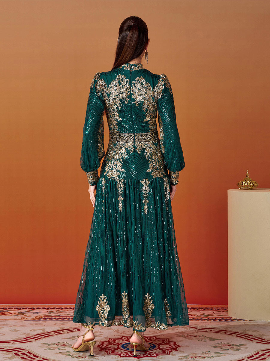 Lantern Sleeve Sequin Maxi Dress