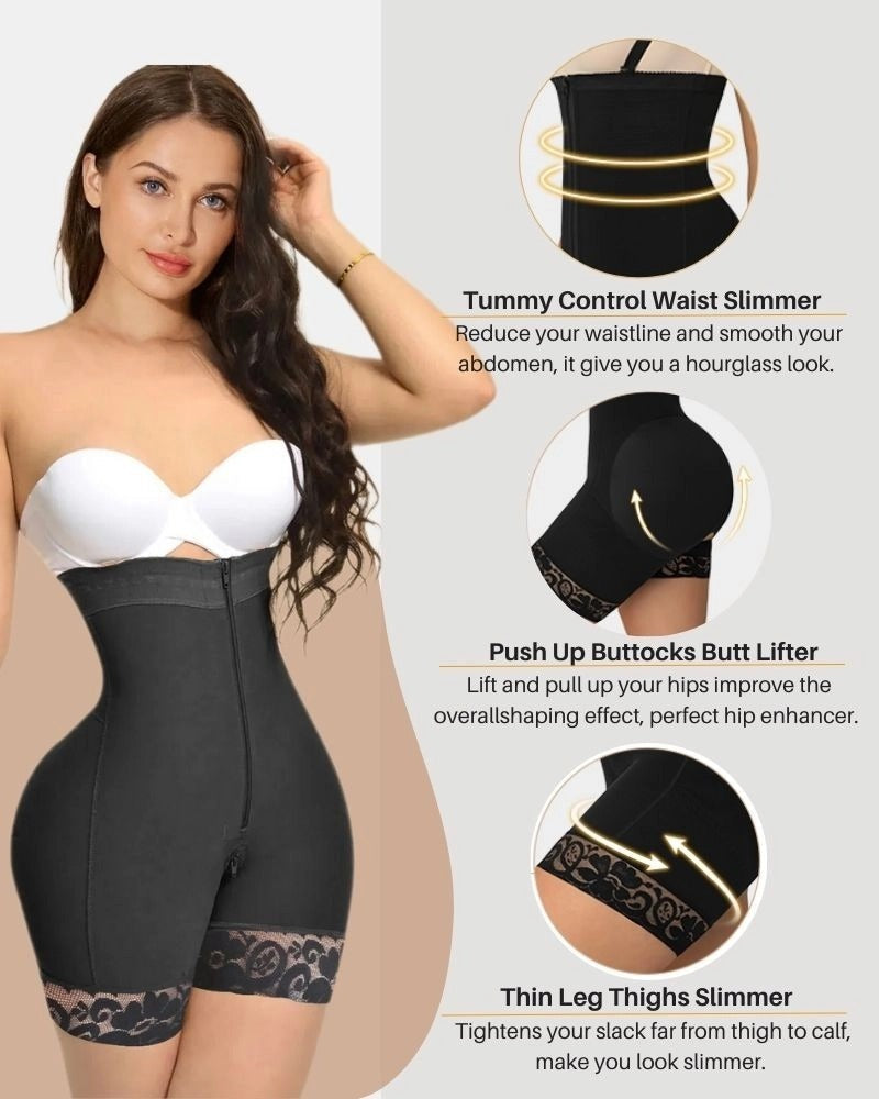 High Waisted Slimming Tummy Control Butt Lifting Zip-up Shaping Shorts