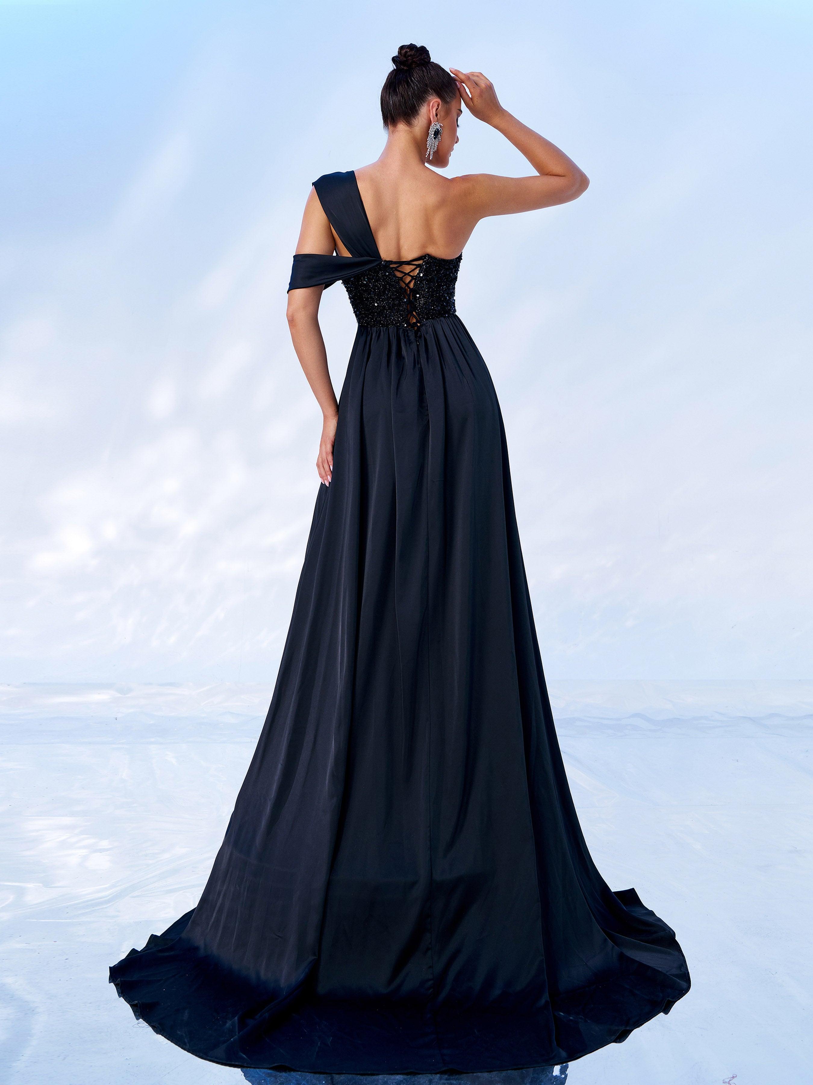Black One Shoulder Corset Backless Evening dress