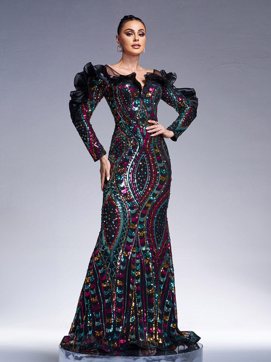 Ruffled Sequin Mermaid Formal Dress