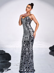 Spaghetti V-neck Sequin Mermaid Cocktail Dress
