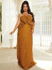 Plus Size Ruffle Bow Sequin Ginger Evening Dress