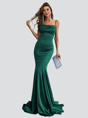 Sequin Insert Backless Mermaid Evening Dress
