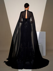 Cape Sleeve Mermaid Sequin Formal Dress