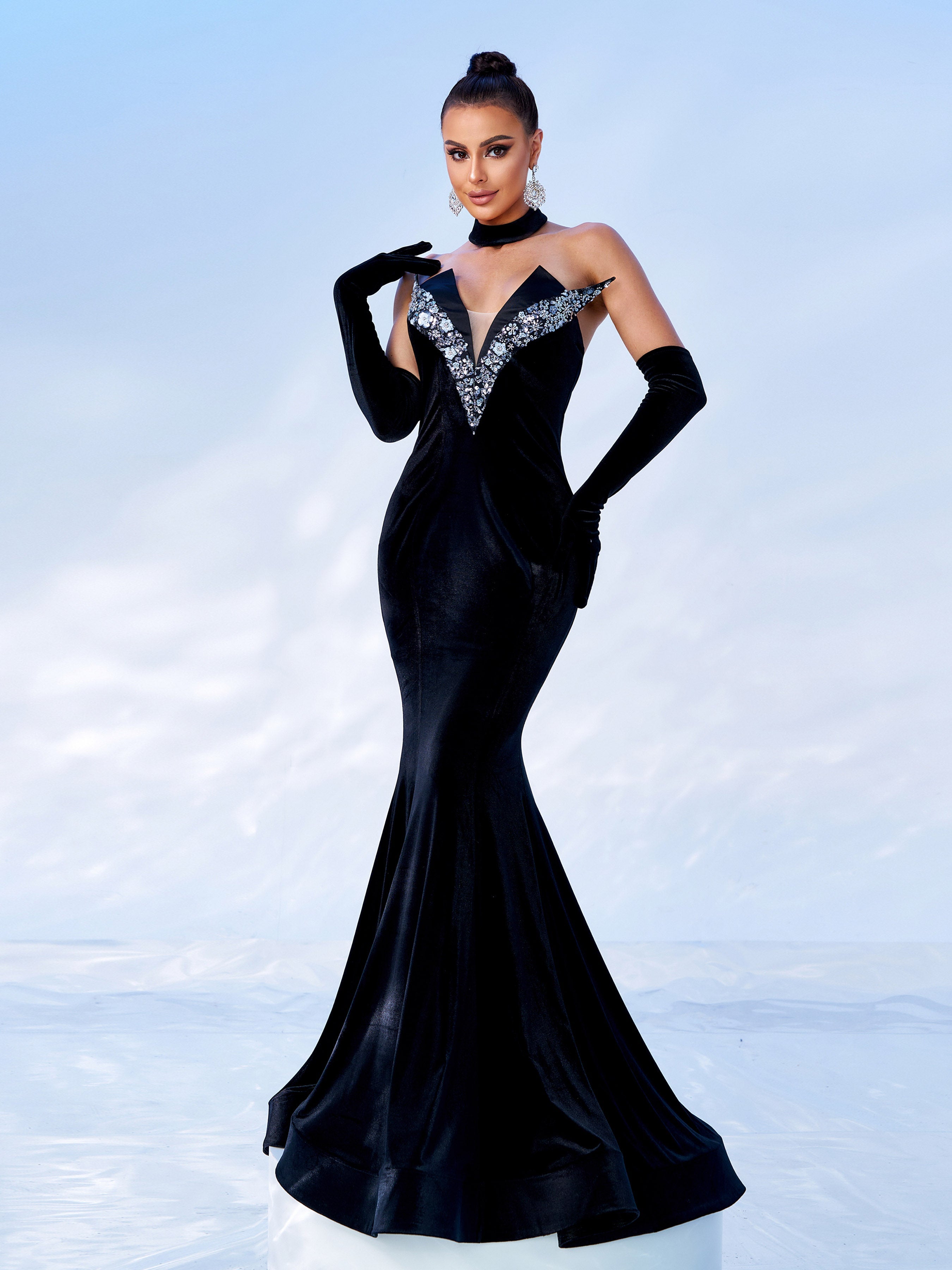 Velvet Sweetheart Neck Mermaid Evening Dress
