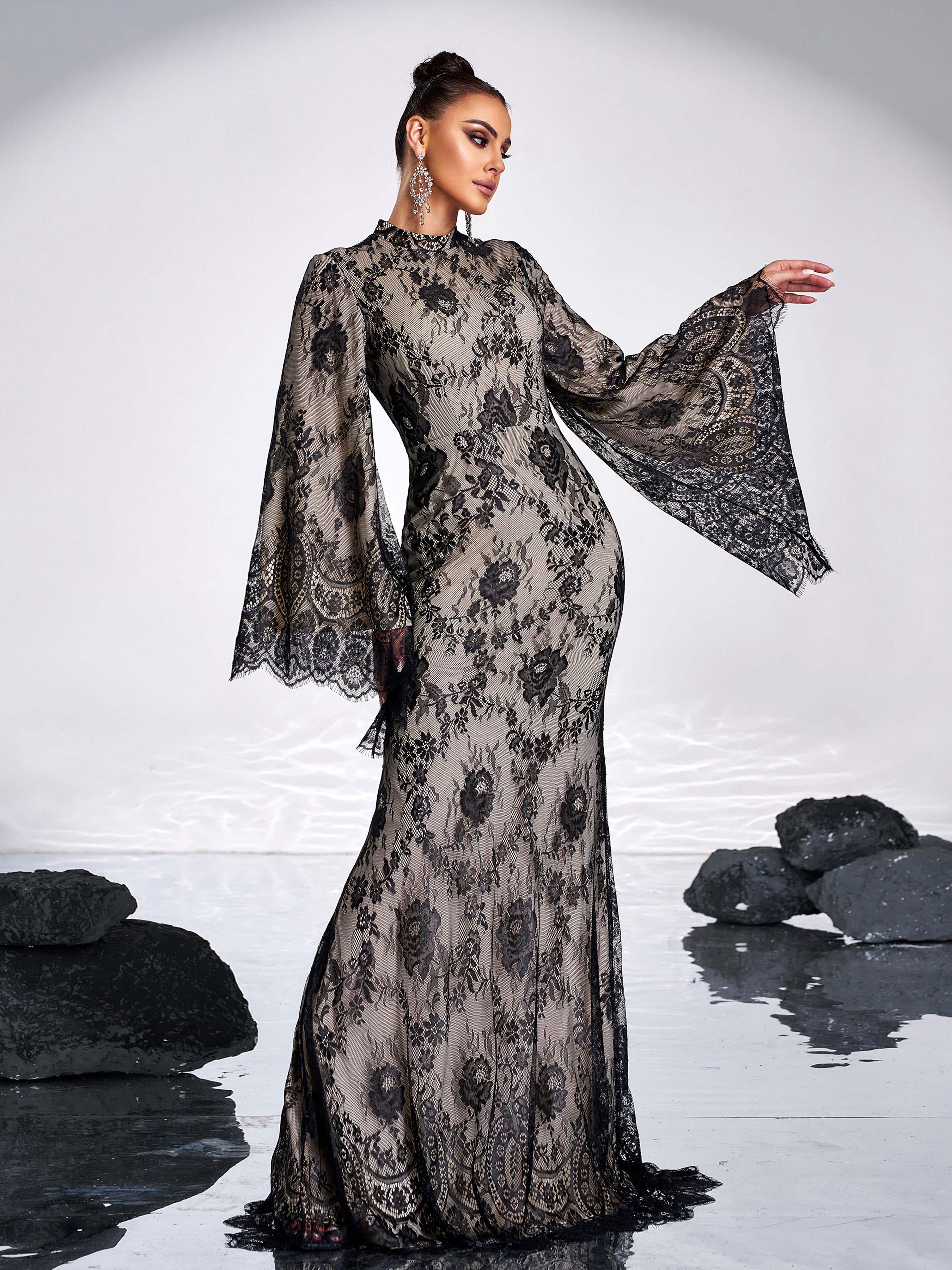Long Sleeve Lace Evening Dress