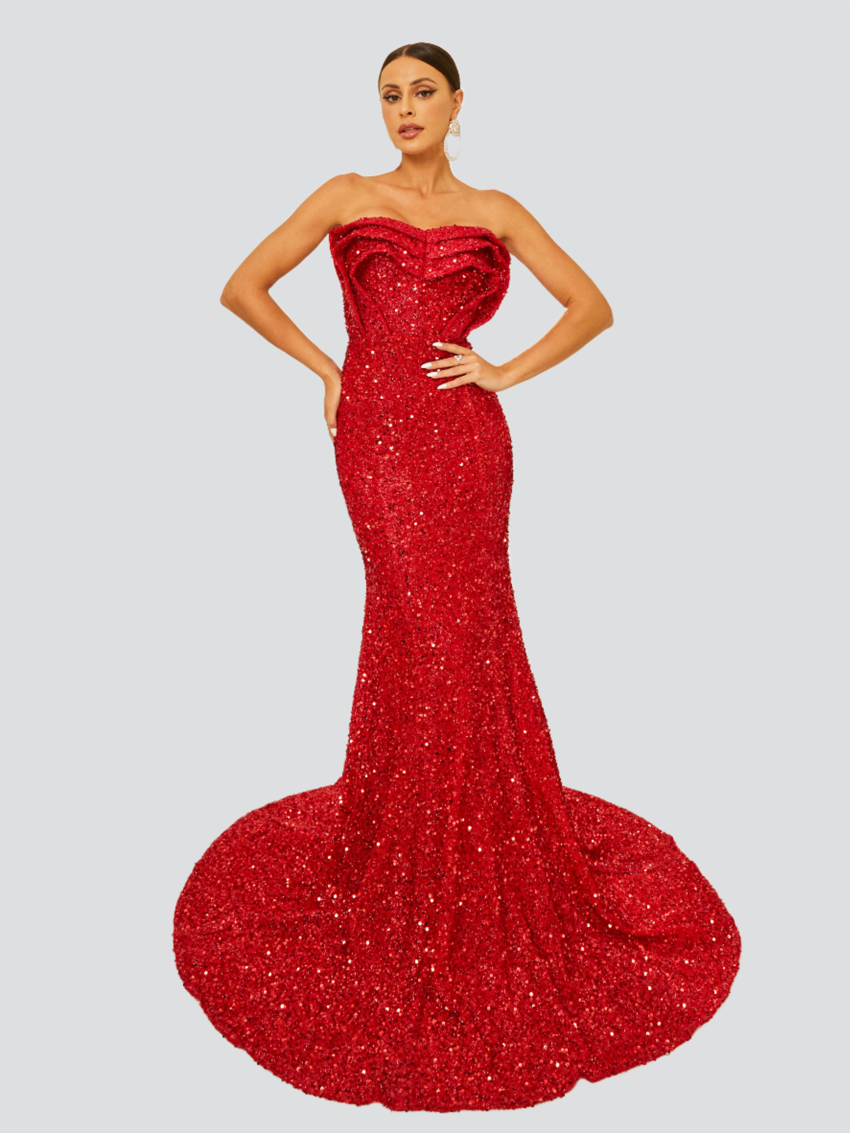 Strapless Mermaid Sequin Evening Dress