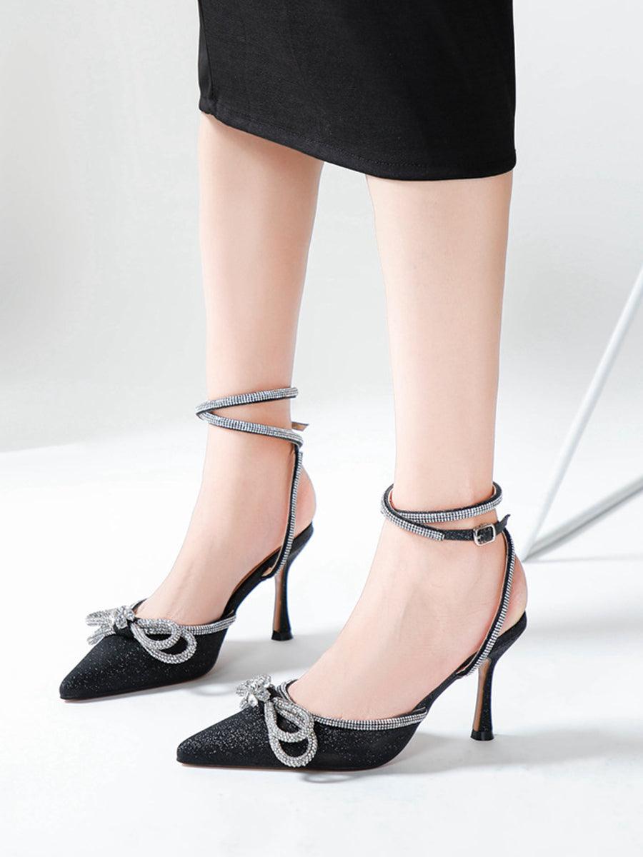 Rhinestone Bow Head Wrapped High Heels