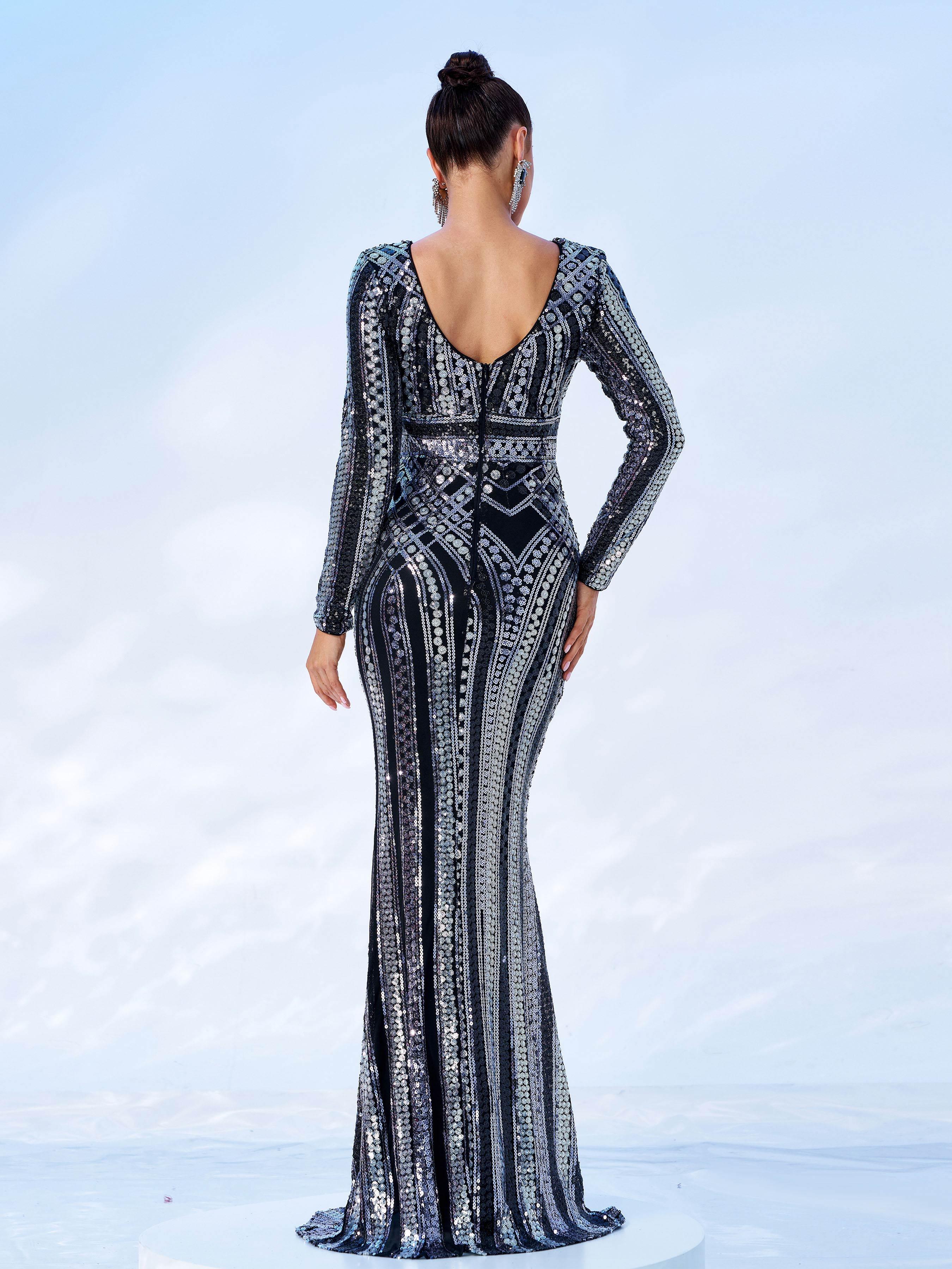 Backless Crew Neck Rosegold Sequin Dress