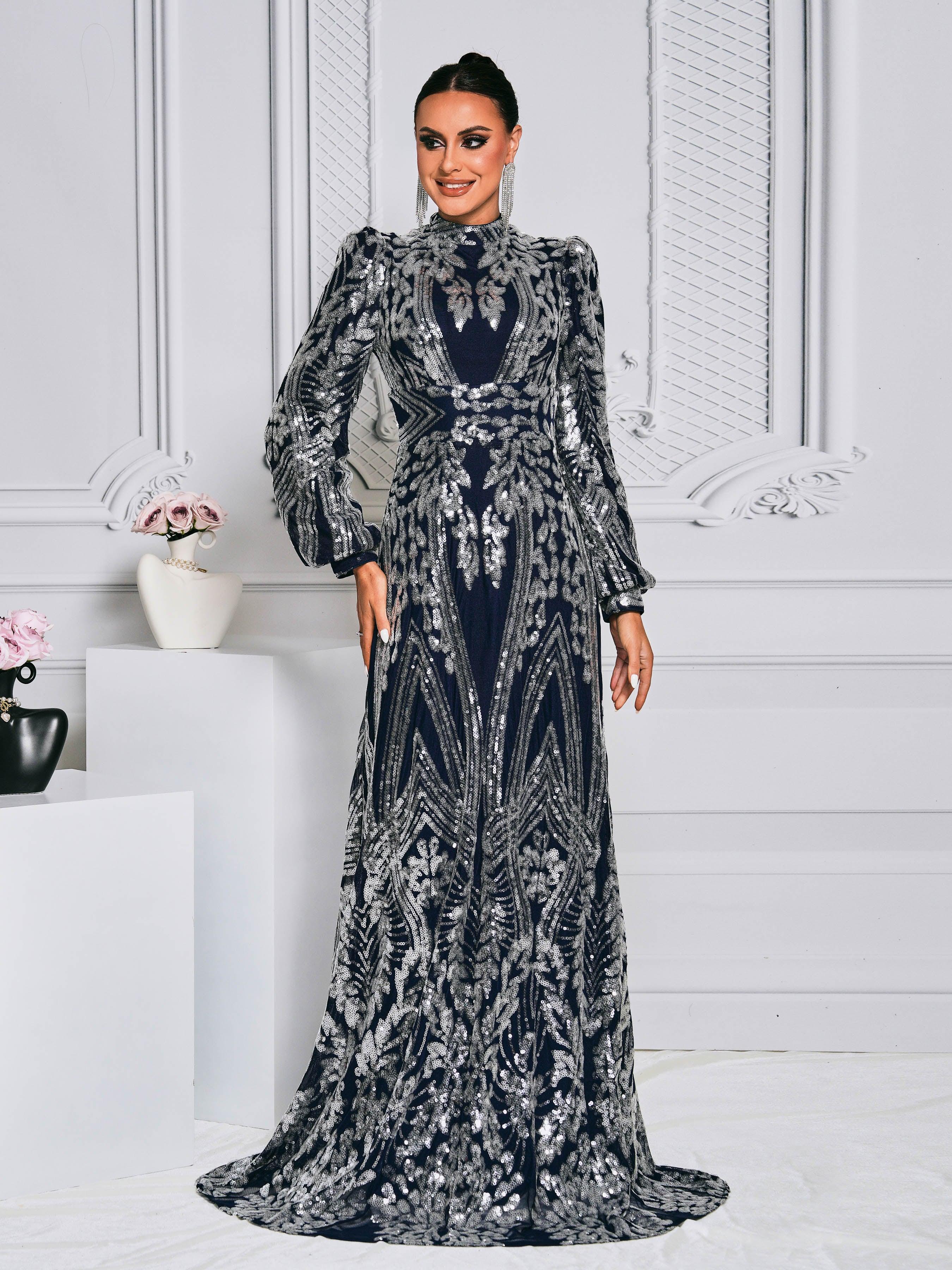 Long Sleeve Sequin Traditional Dress
