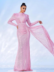 Full Cover Draped Sequin Dress