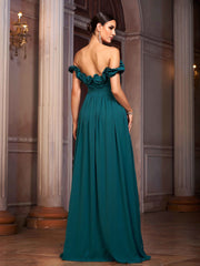 Green Ruffled A-line Prom Dress