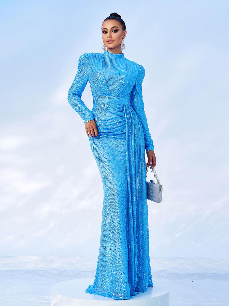 Full Cover Draped Sequin Dress
