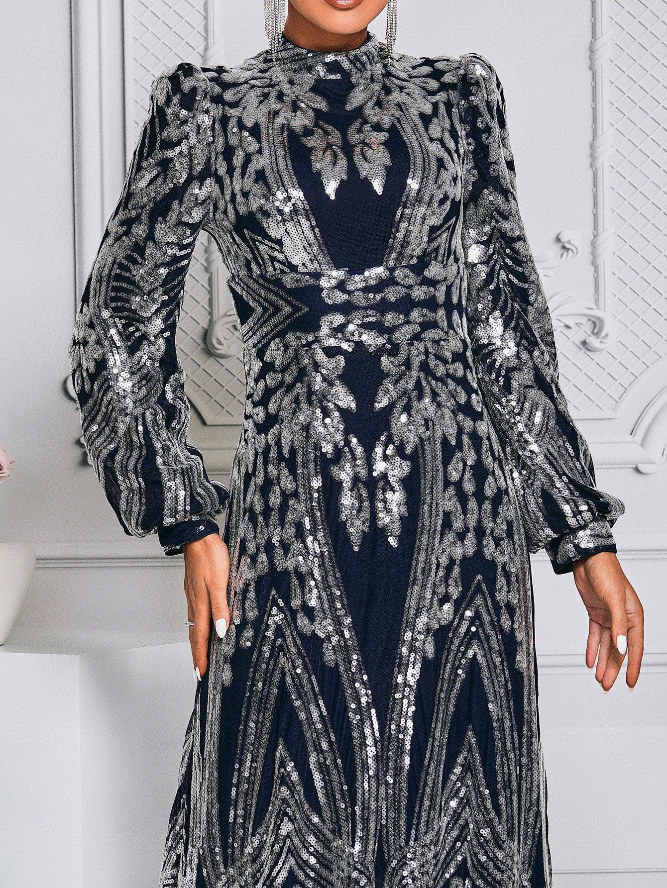 Long Sleeve Sequin Traditional Dress