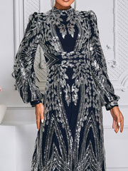 Long Sleeve Sequin Traditional Dress