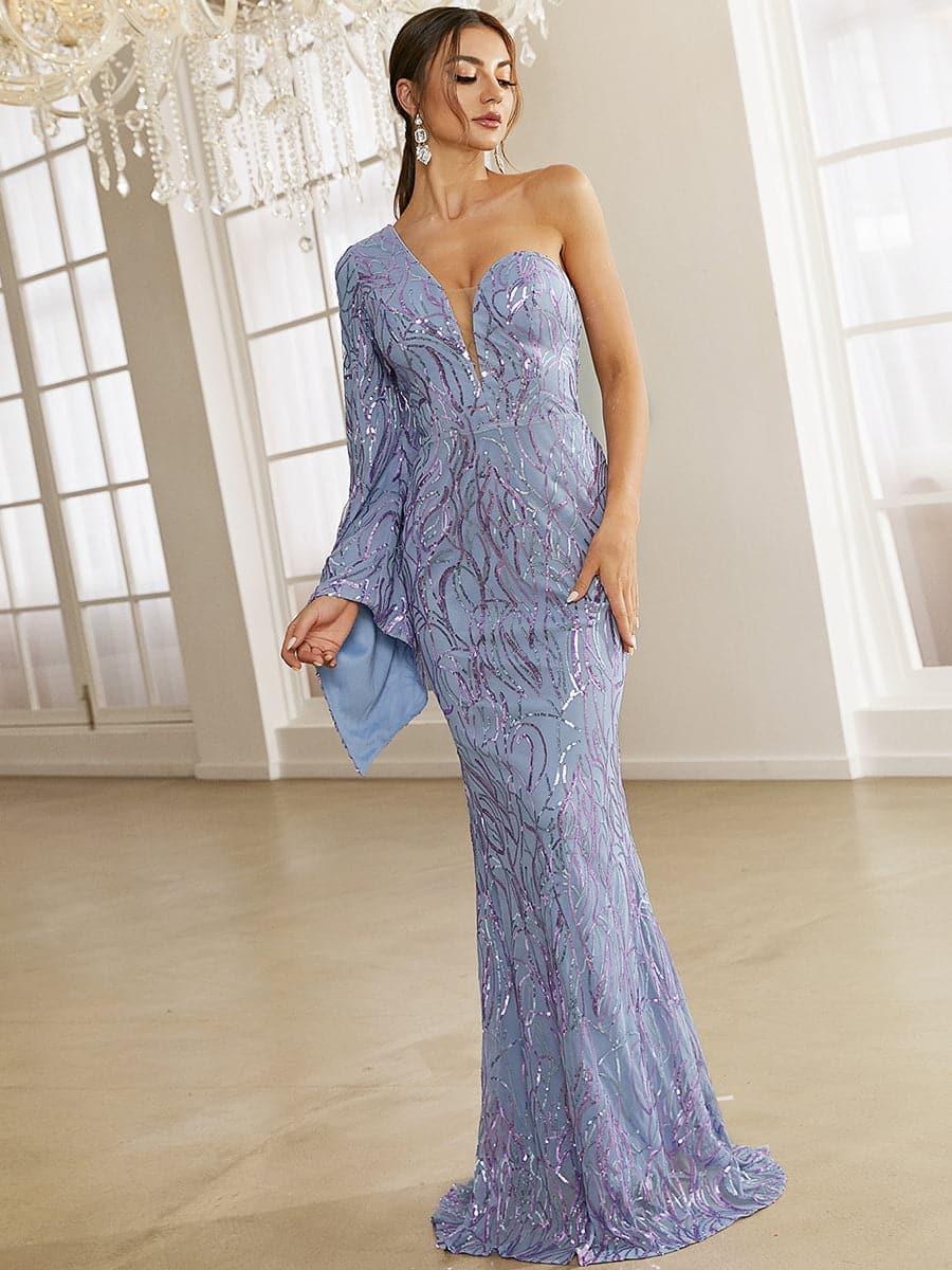 Sweetheart One Shoulder Off Purple Sequin Prom Dress