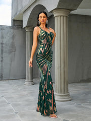 Spaghetti V-Neck Sleeveless Green Dress