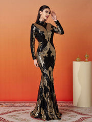 Stand Collar Sequin Prom Dress