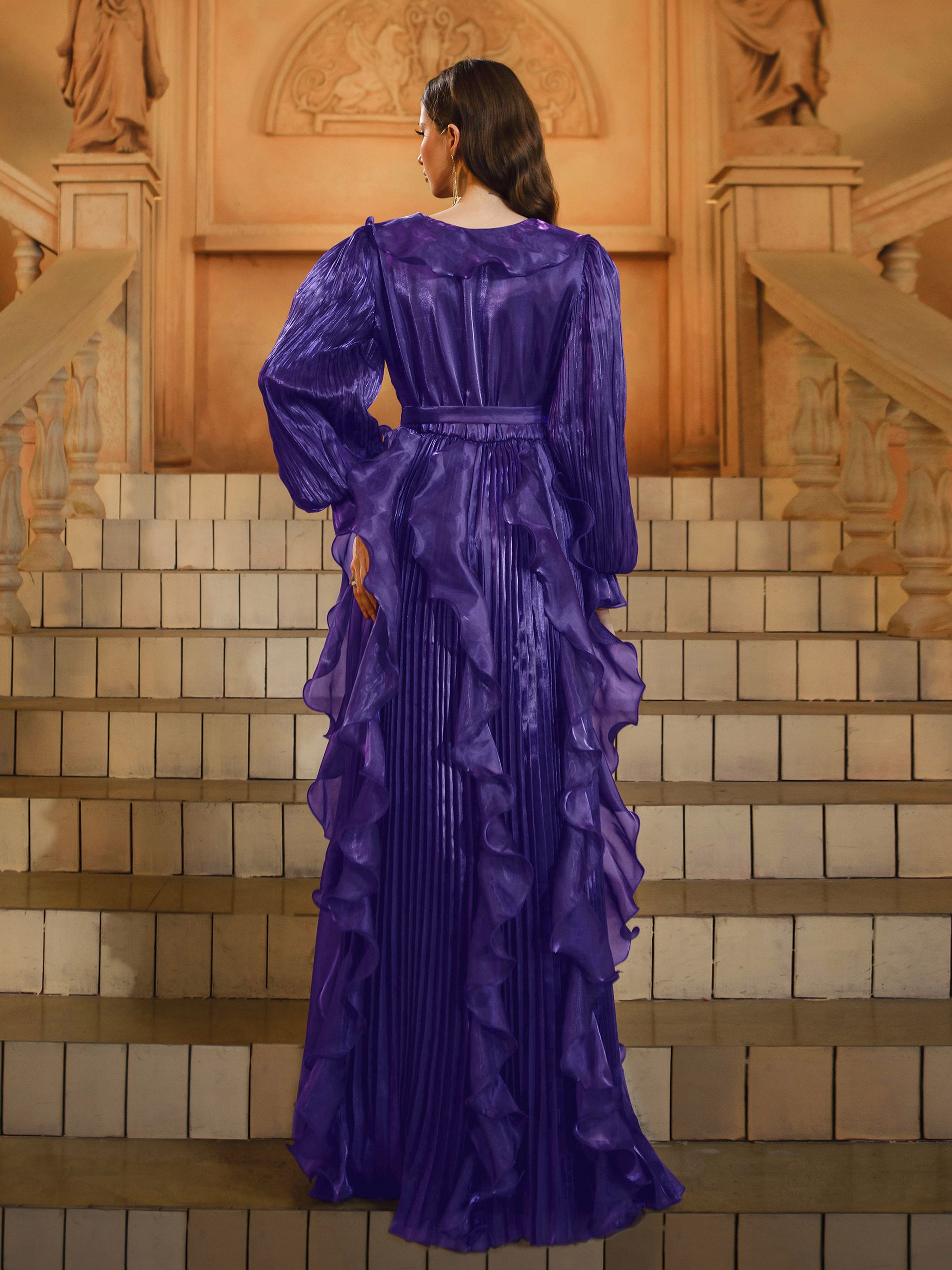 Purple Ruffled A-line Layer Prom Dress