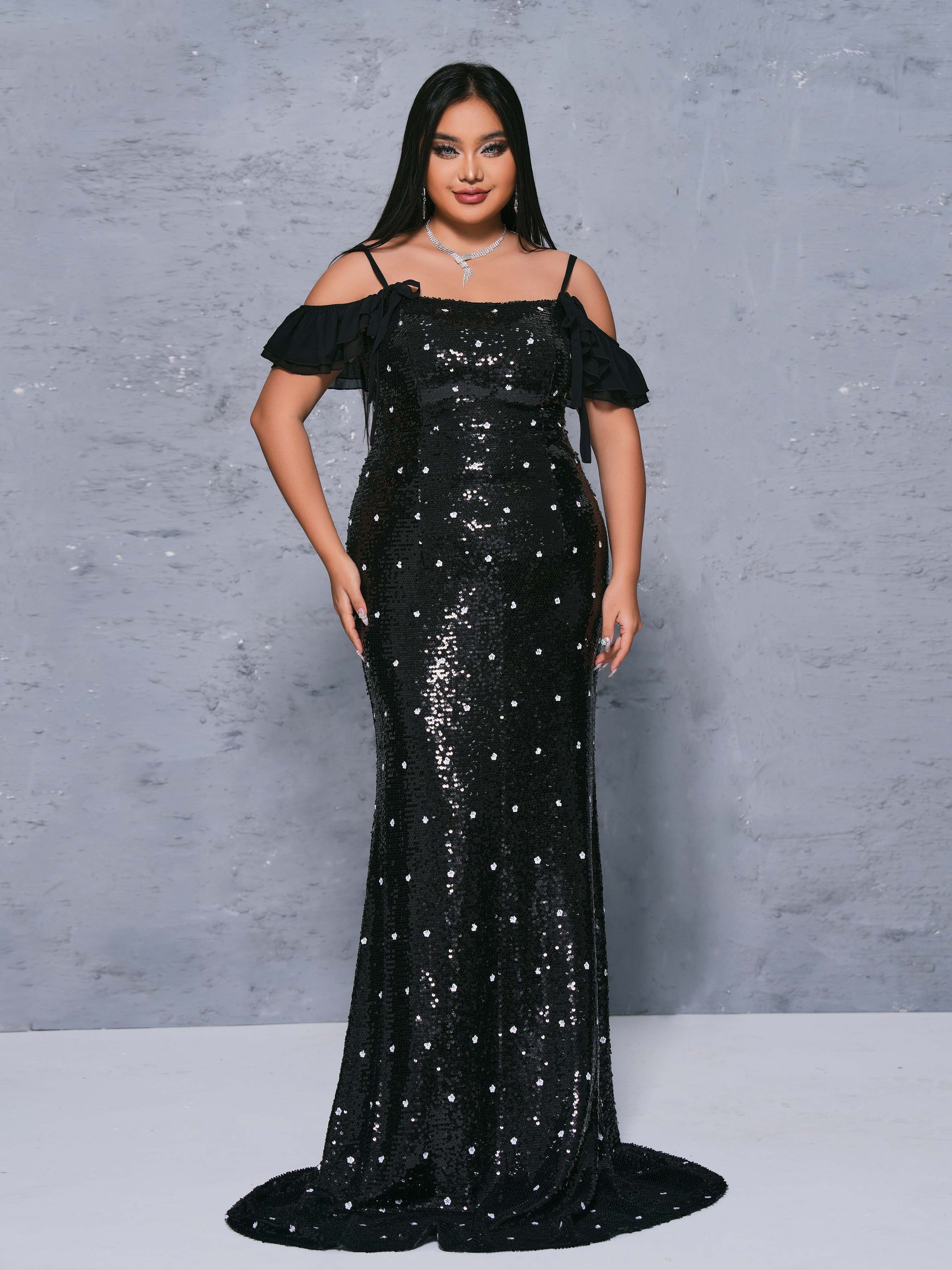 Plus Appliqued Off Shoulder Polka Dot Dress
