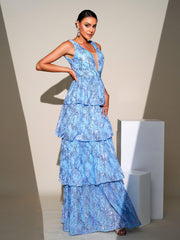 V-neck Sleeveless Sequin Layered Hem Dress