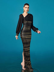 Black Long Sleeve Cutout Sheath Sequin Dress