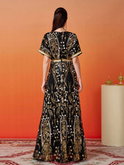 Short Sleeve A-Line Sequin Maxi Dress