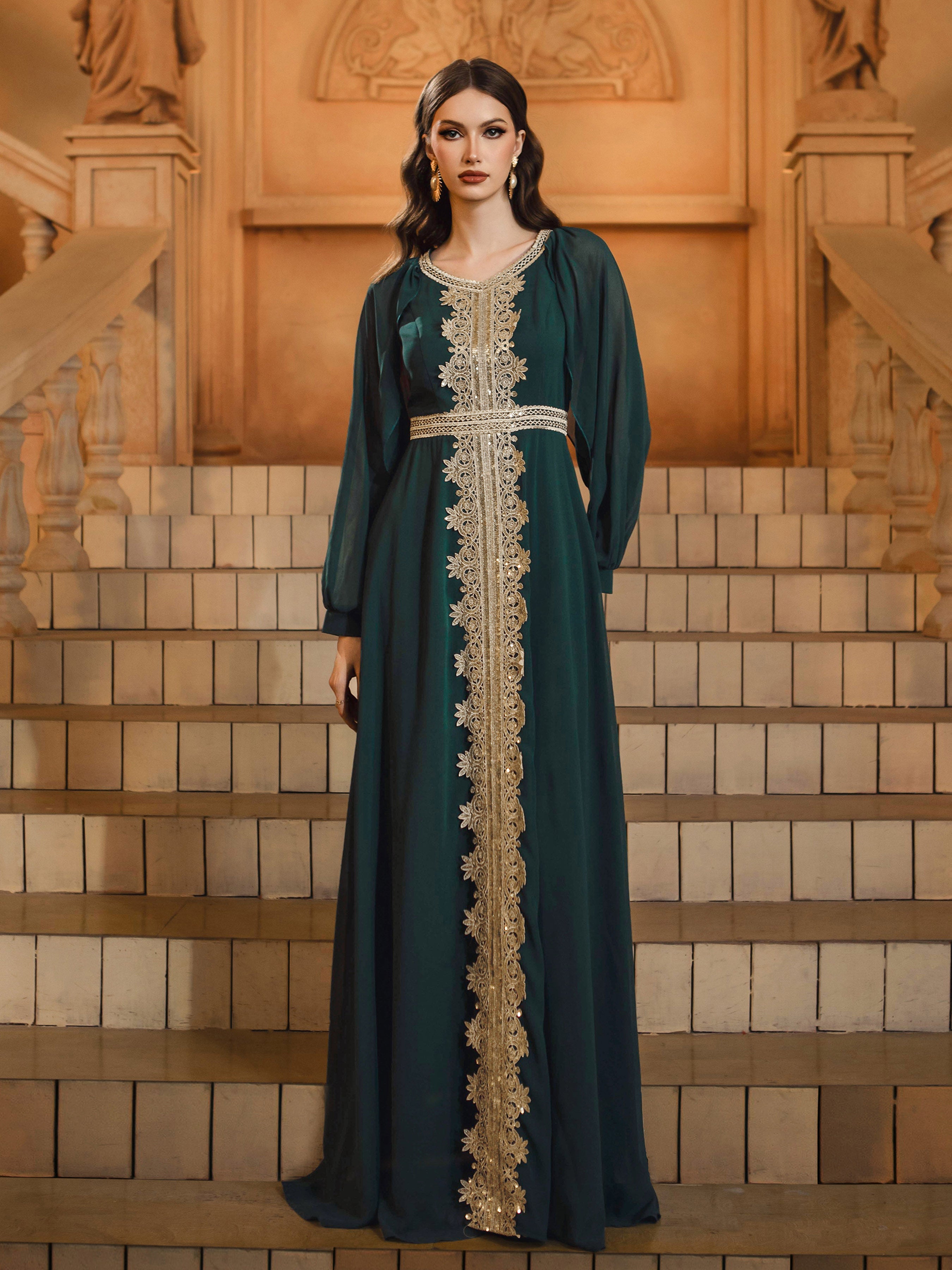 Green Long Sleeve A-line Muslim Dress