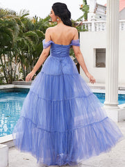 Sleeveless Corset Tulle Blue Bridesmaid Dress