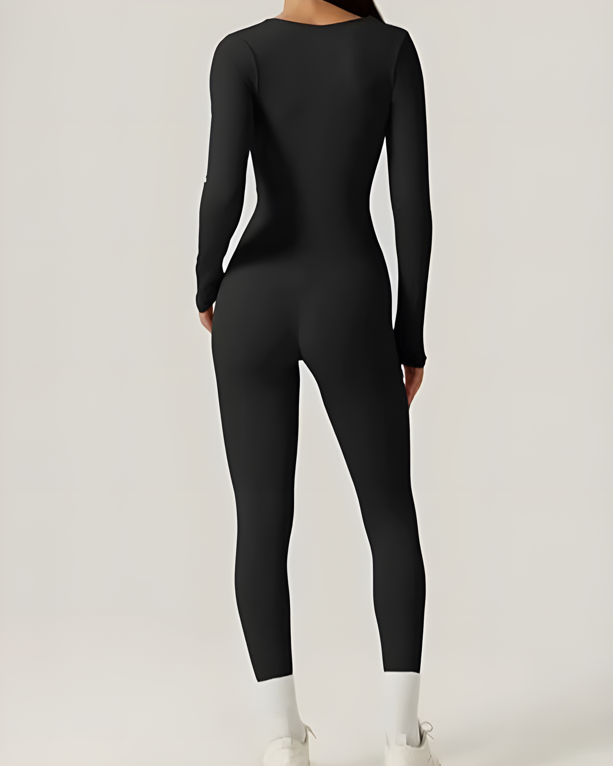 Seamless Square Neck Long Sleeve Bodycon Jumpsuit