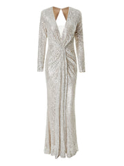 Long Sleeve Backless Sequin Dress