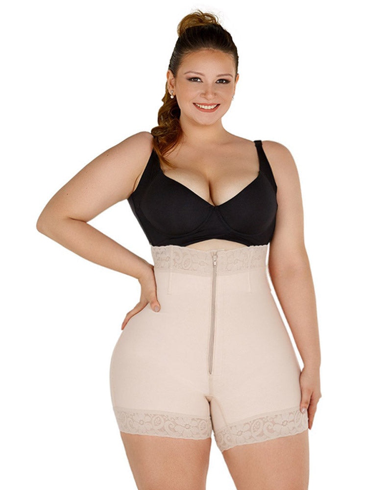 High Waist Front Zipper Booty Shaper Colombian Shapewear Short
