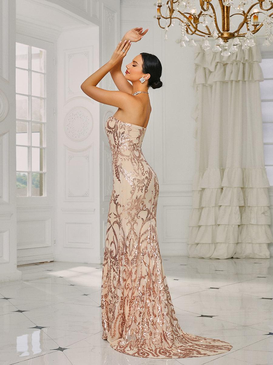 Strapless Mermaid Sequin Maxi Dress