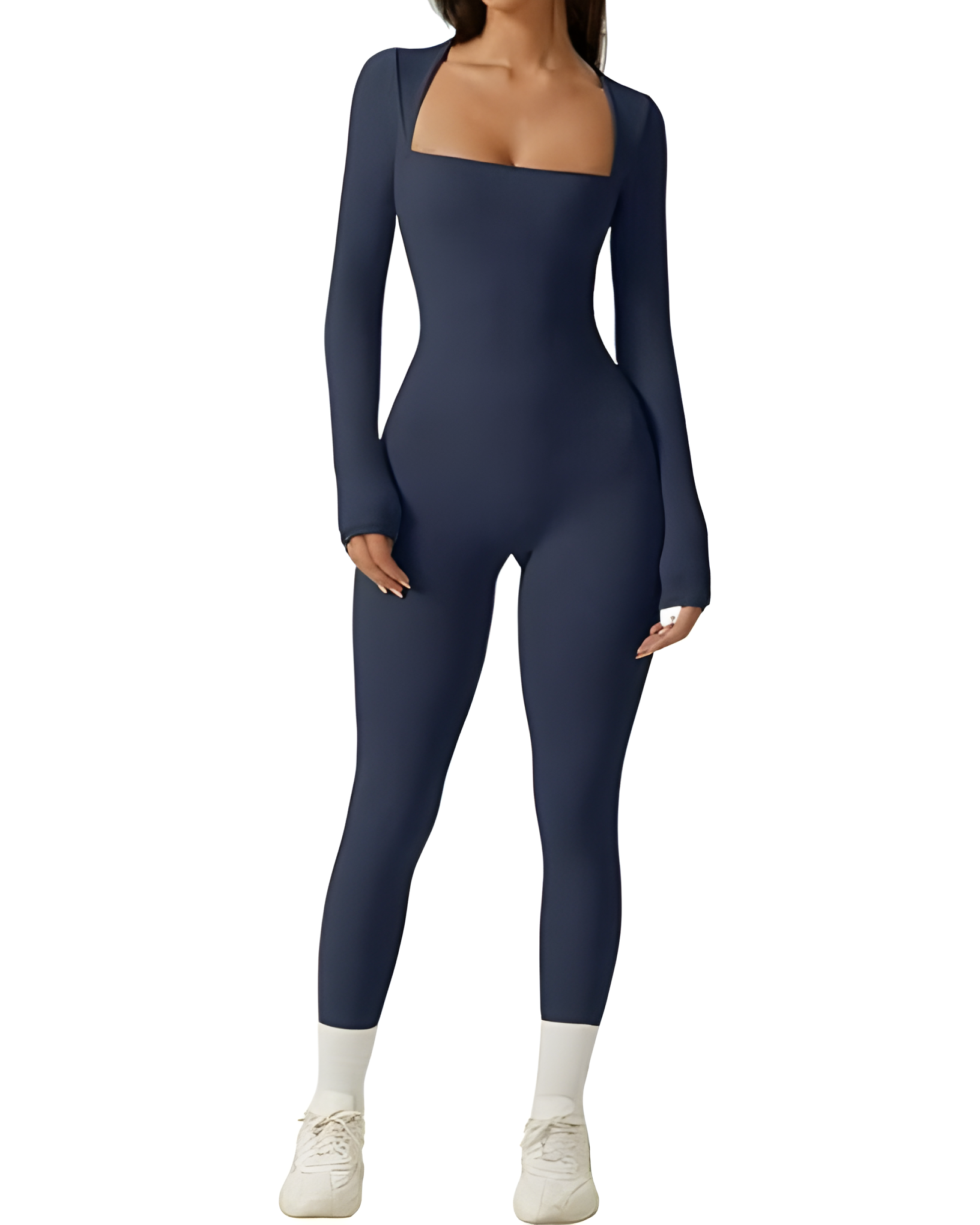 Seamless Square Neck Long Sleeve Bodycon Jumpsuit