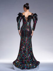 Ruffled Sequin Mermaid Formal Dress