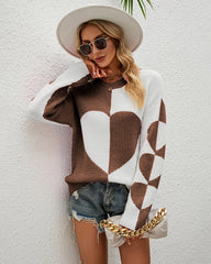 Contrast Color Heart Sweater