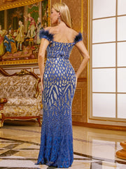 Off Shoulder Feather Mermaid Dress
